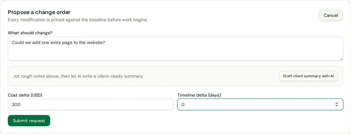 Greenlit change request form: Could we add one extra page to the website?